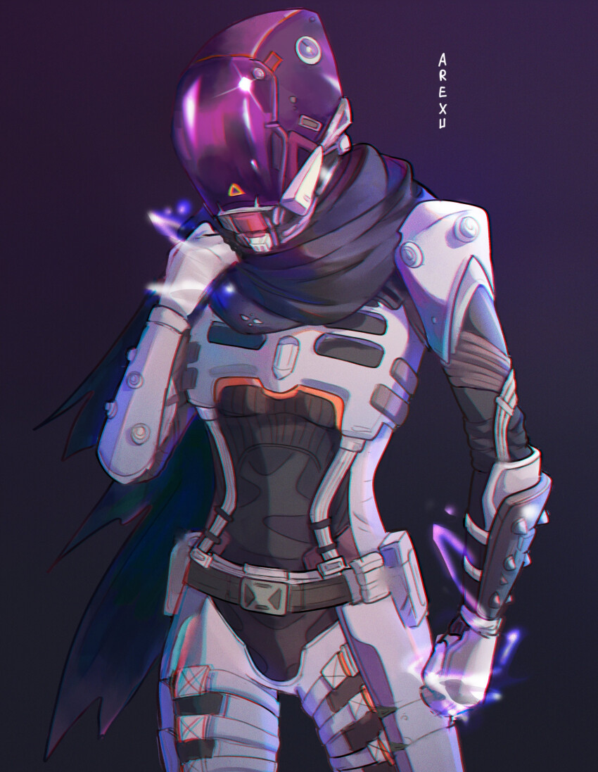 1girl, absurdres, apex_legends, arexu, armor, artist_name, black_background, black_bodysuit