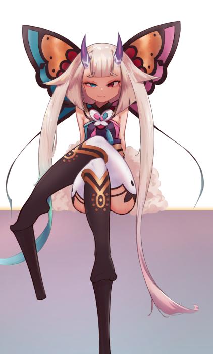 1girl, ayaha_(dragalia_lost), crossed_legs, dragalia_lost, fusion, makeup, otoha_(dragalia_lost), smile, smirk, smug