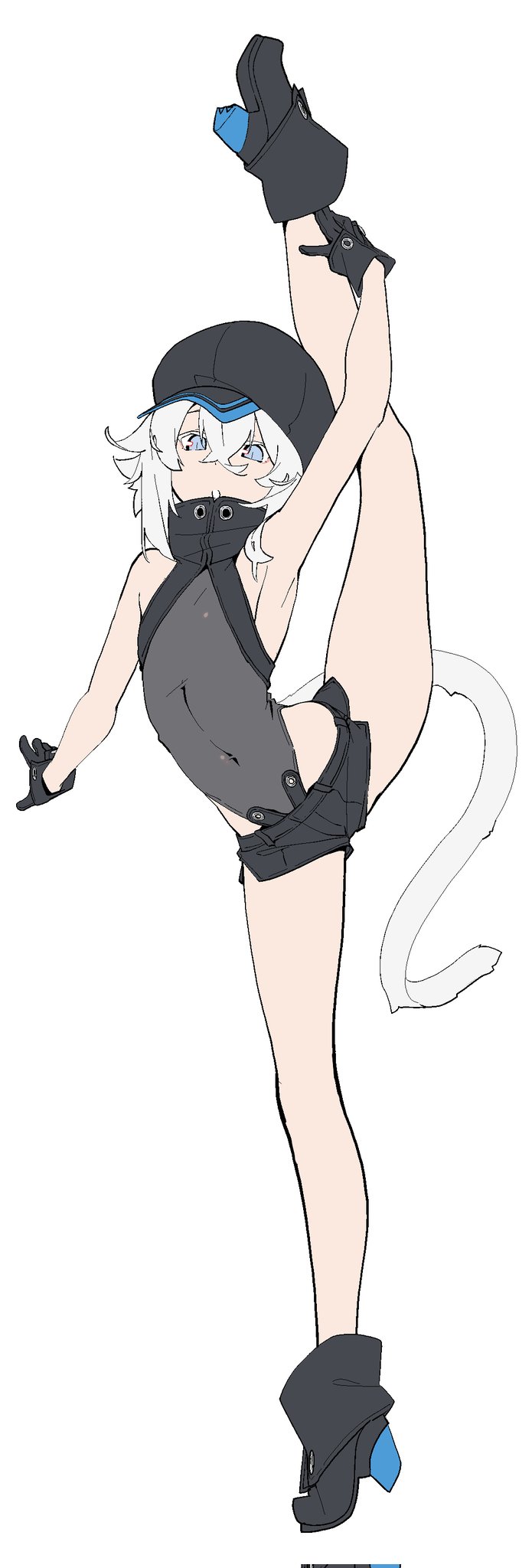 1girl, bare_legs, bare_shoulders, boots, expressionless, flat_chest, full_body, gloves