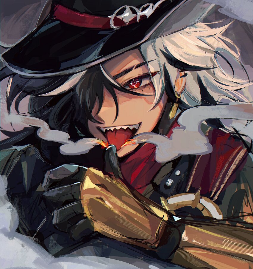 1boy, absurdres, black_hair, black_hat, boothill_(honkai:_star_rail), celexcity, ear_piercing, earrings