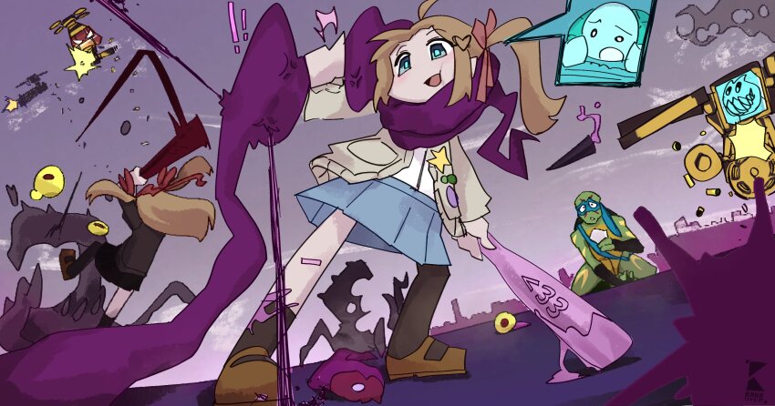 asymmetrical_legwear, bandaid, bandaid_on_leg, black_cardigan, cardigan, evil_neuro-sama, highres, indie_virtual_youtuber