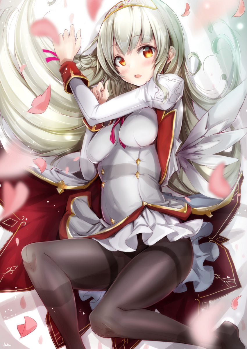 black_pantyhose, coat, feathered_wings, fuku_kitsune_(fuku_fox), highres, layered_skirt, long_hair, loussier_ellerensia