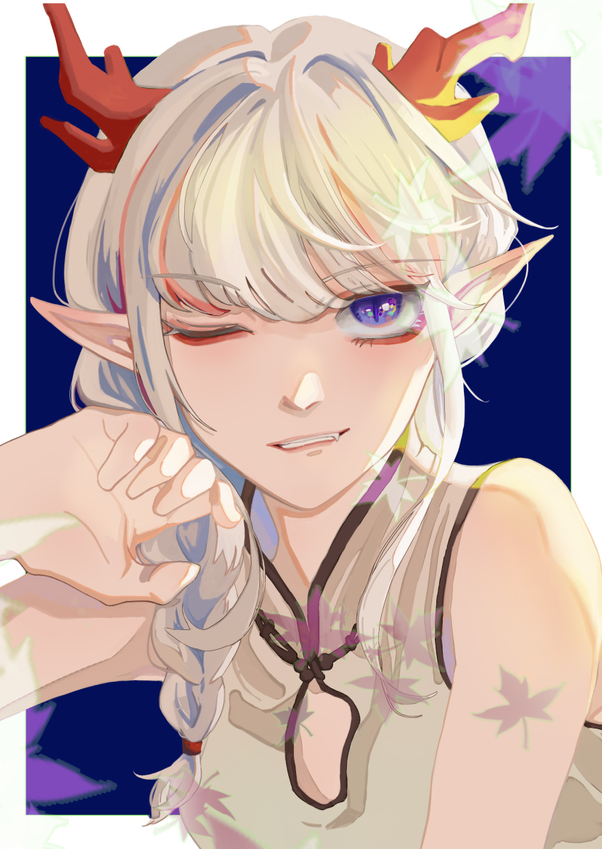 1girl, absurdres, arknights, bare_shoulders, blunt_bangs, border, braid, china_dress