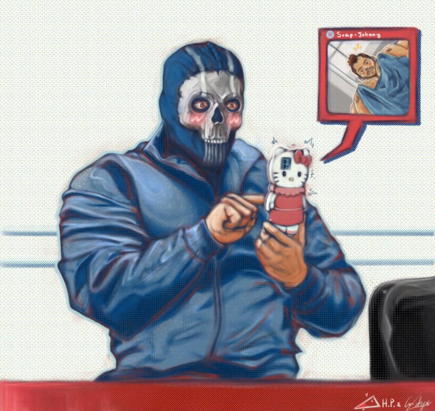 1boy, alternate_costume, bara, blush, call_of_duty, call_of_duty:_modern_warfare_2, fabulous, fake_phone_screenshot