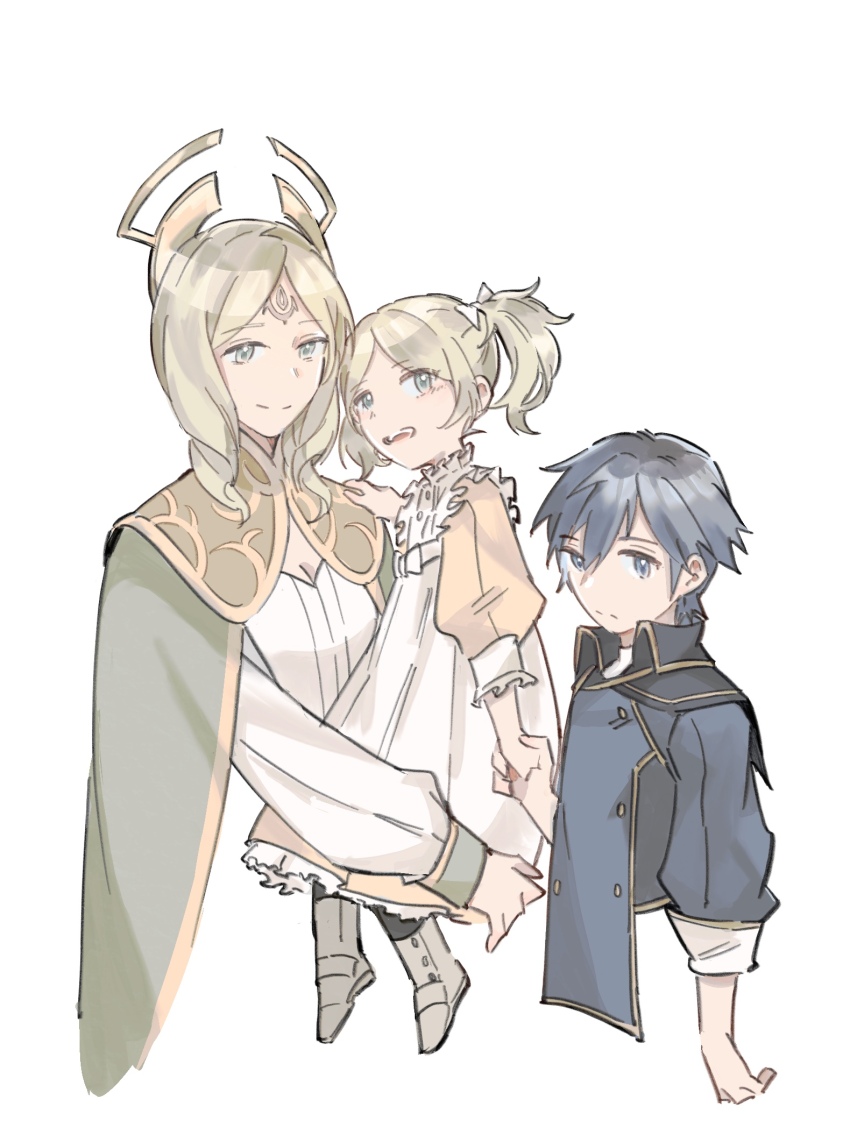 1boy, 2girls, aged_down, blonde_hair, blue_eyes, blue_hair, chrom_(fire_emblem), emmeryn_(fire_emblem)