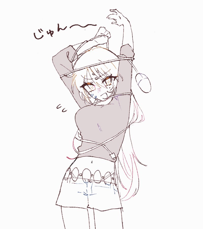 1girl, black_shirt, bound, chain_belt, cowboy_shot, hair_between_eyes, hair_ornament, katagiri_nanase