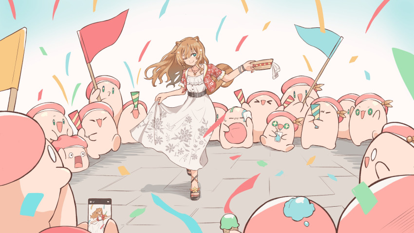 1girl, animal_ears, ayunda_risu, ayunda_risu_(indonesian_casual), belt, bracelet, brown_hair, cellphone