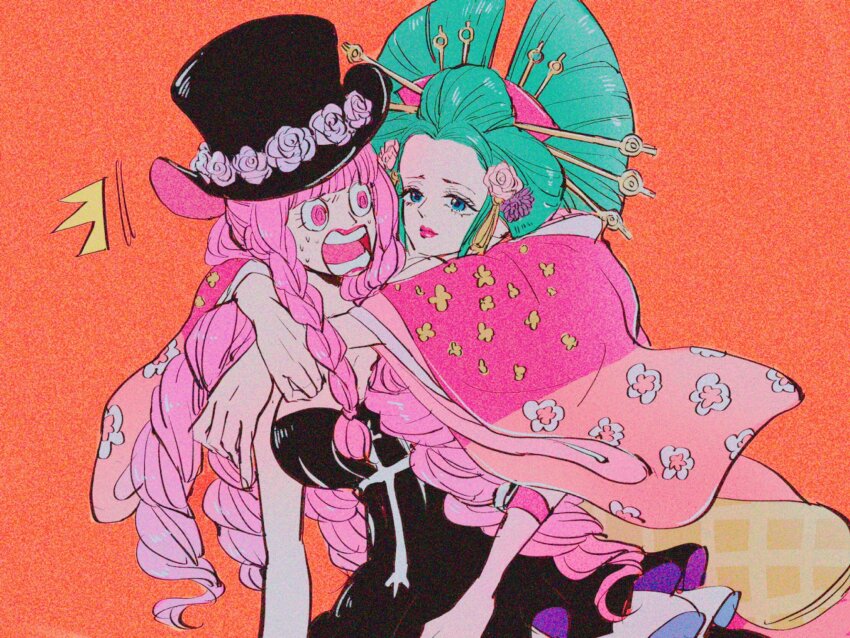 2girls, abunaideka, black_dress, blunt_bangs, braid, braided_sidelock, commentary_request, dress