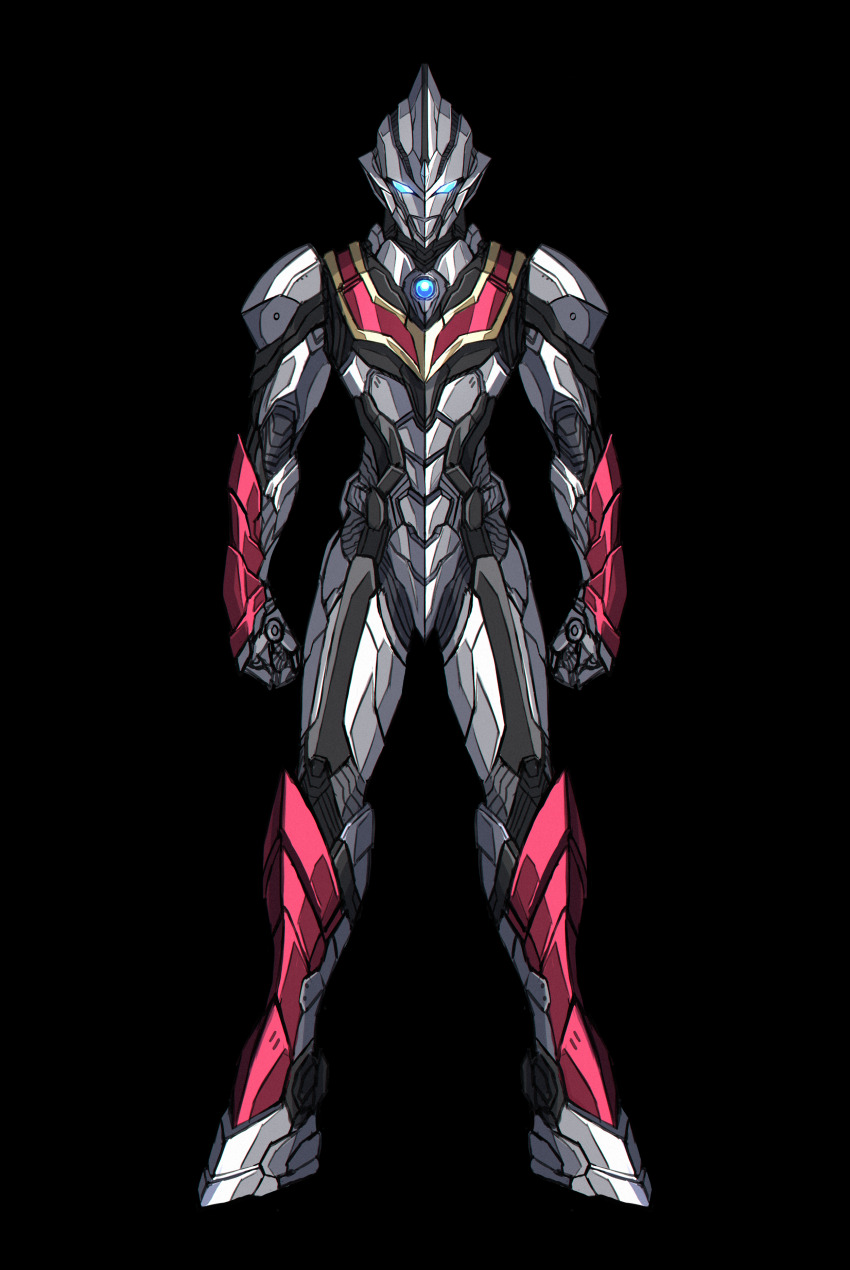 3ok, absurdres, alien, alternate_universe, armor, black_background, blue_eyes, clenched_hands