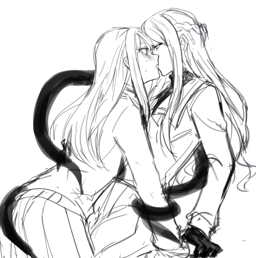 2girls, absurdres, aoki_shizumi, blush, braid, commentary_request, crying, eye_contact