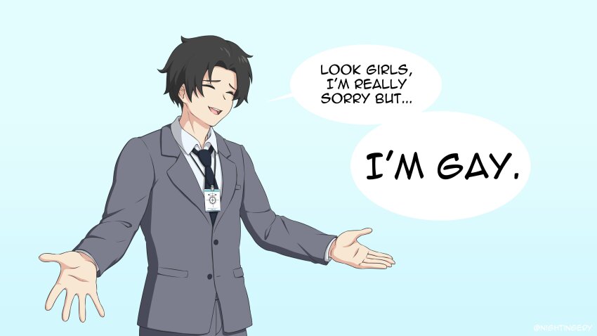 1boy, absurdres, black_hair, black_necktie, blue_archive, blue_archive_the_animation, blue_background, closed_eyes