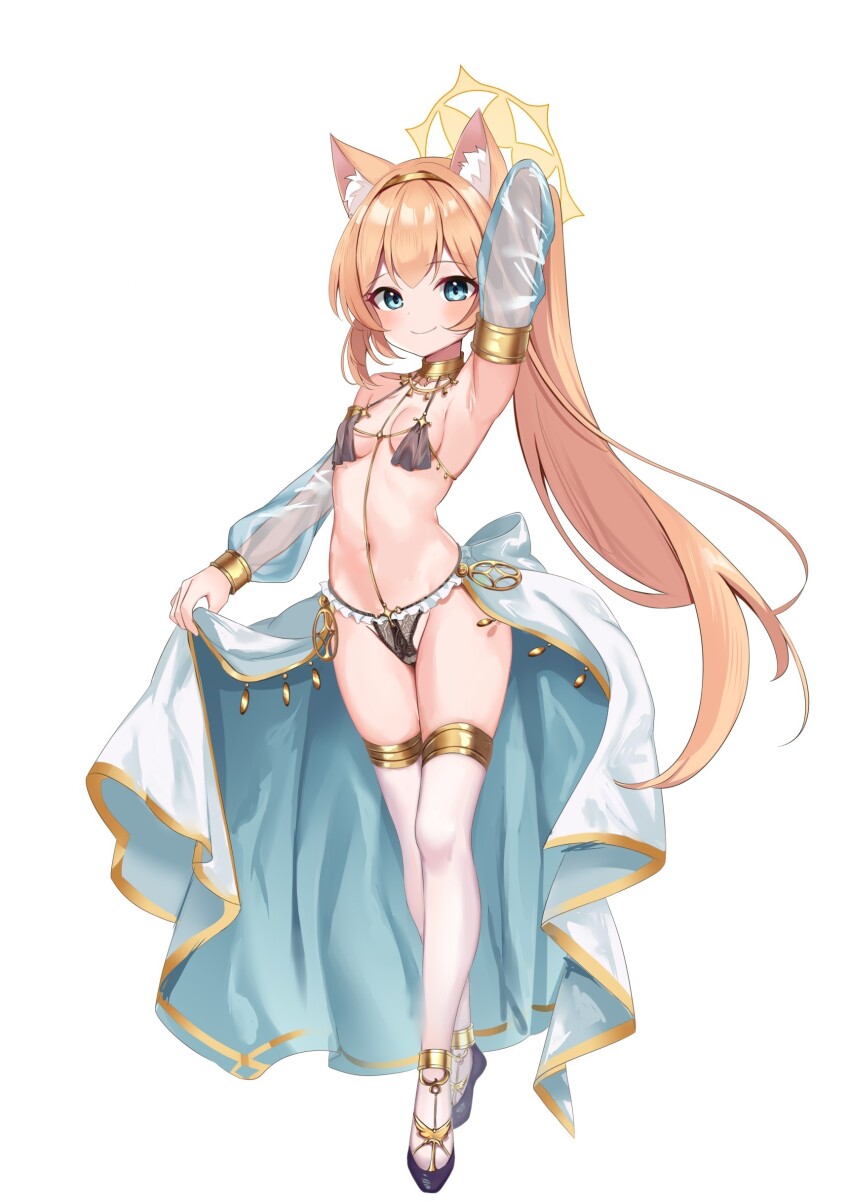 1girl, absurdres, alternate_costume, animal_ear_fluff, animal_ears, armpits, black_shoes, blue_archive