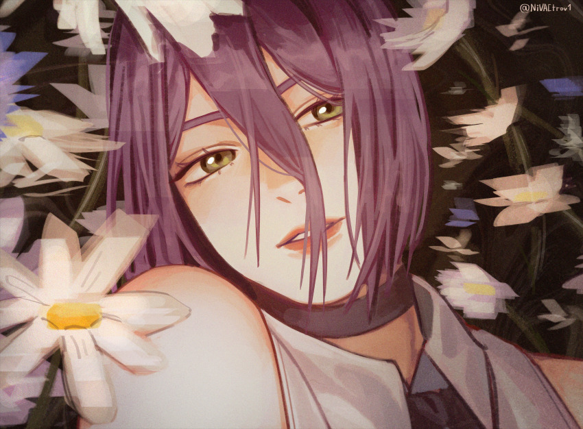 1girl, absurdres, black_choker, chainsaw_man, choker, daisy_(flower), eyelashes, flower