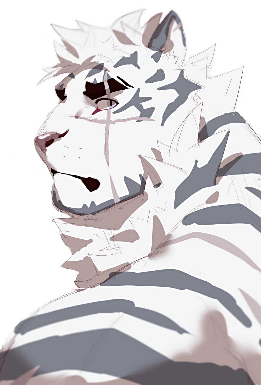 1boy, absurdres, animal_ears, arknights, bad_id, bad_twitter_id, bara, facial_hair