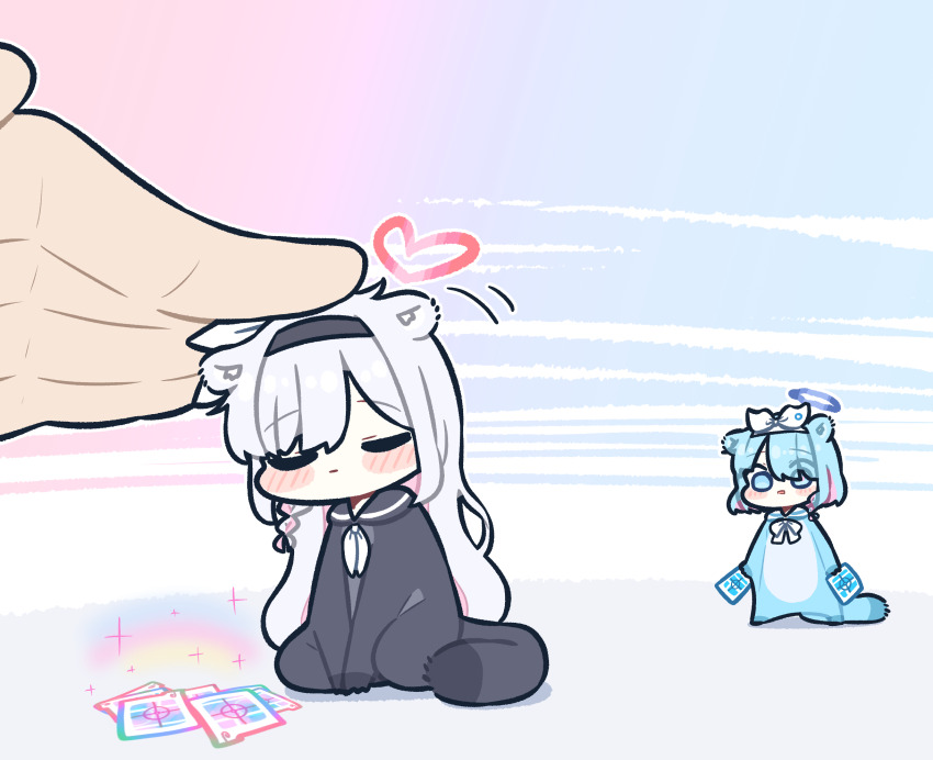 1other, 2girls, animal_costume, animal_ears, arona_(blue_archive), black_sailor_collar, blue_archive, blue_eyes