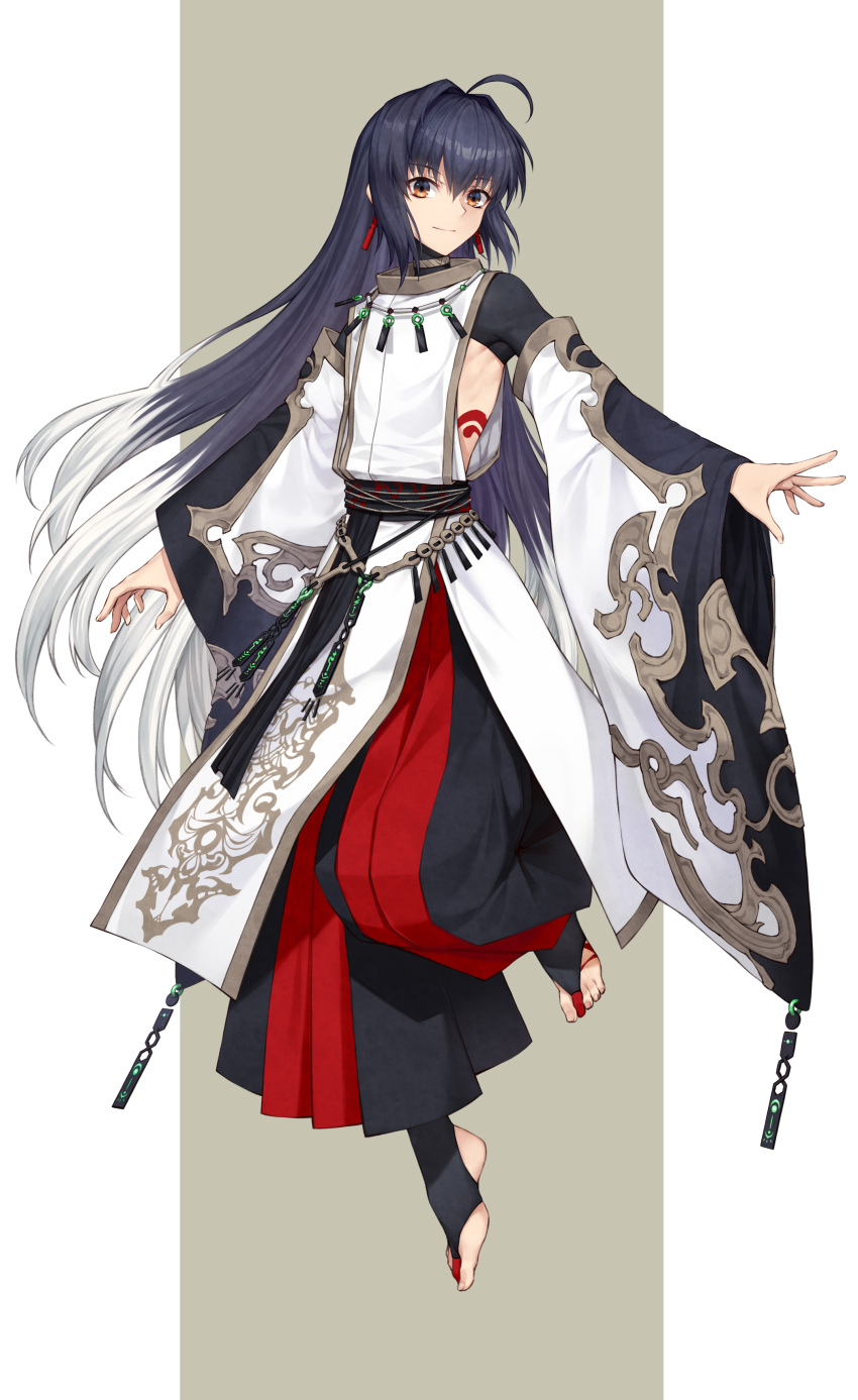 1other, absurdres, ahoge, androgynous, black_hair, black_pants, brown_eyes, detached_sleeves