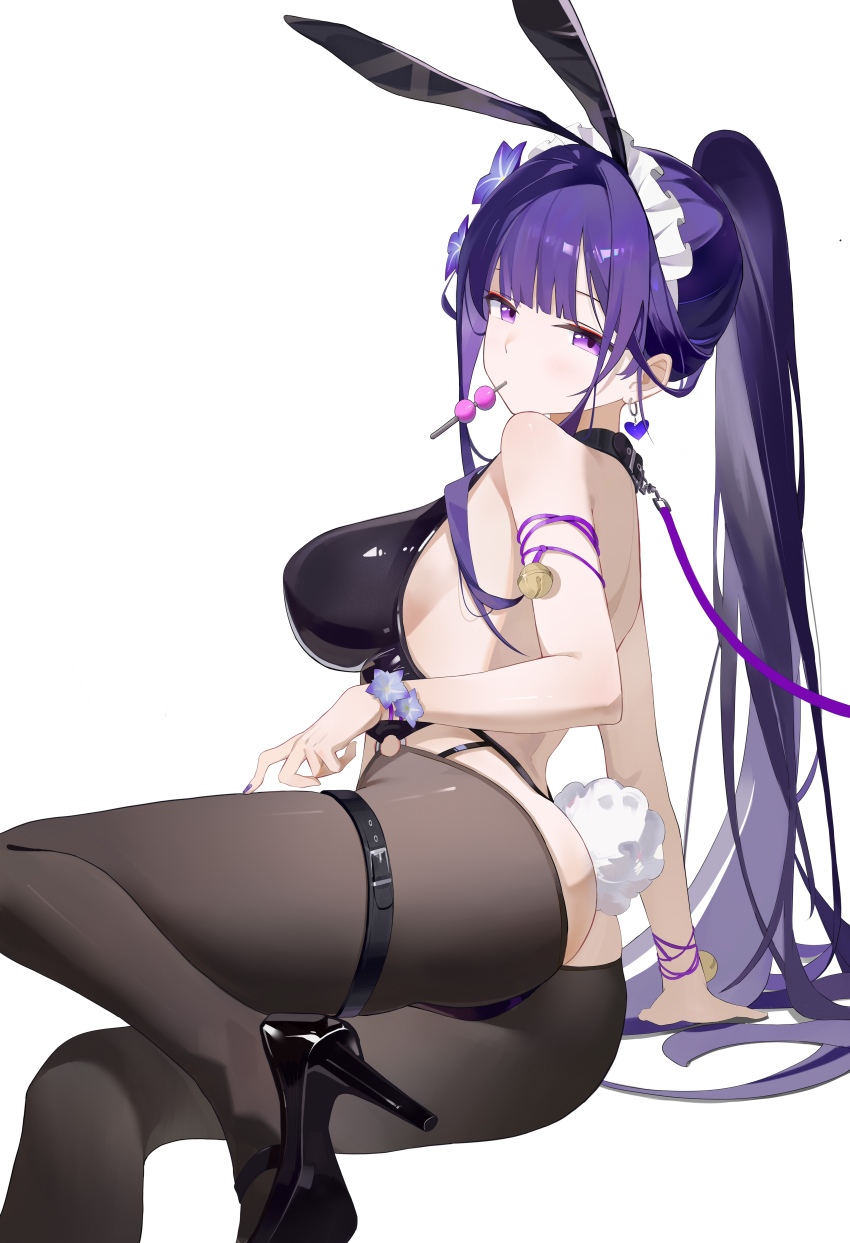 1girl, 2023, absurdres, arm_ribbon, arm_support, ass, backboob, bare_back