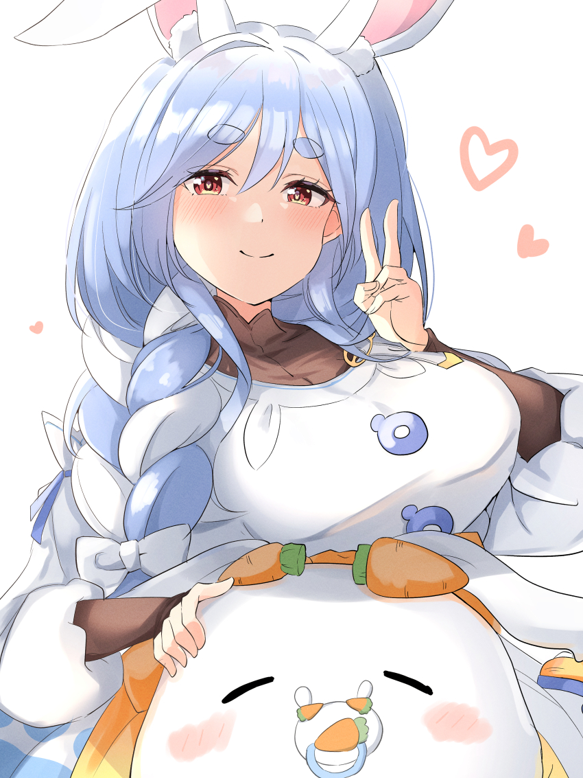 1girl, absurdres, animal_ear_fluff, animal_ears, apron, black_bodysuit, blue_hair, blush