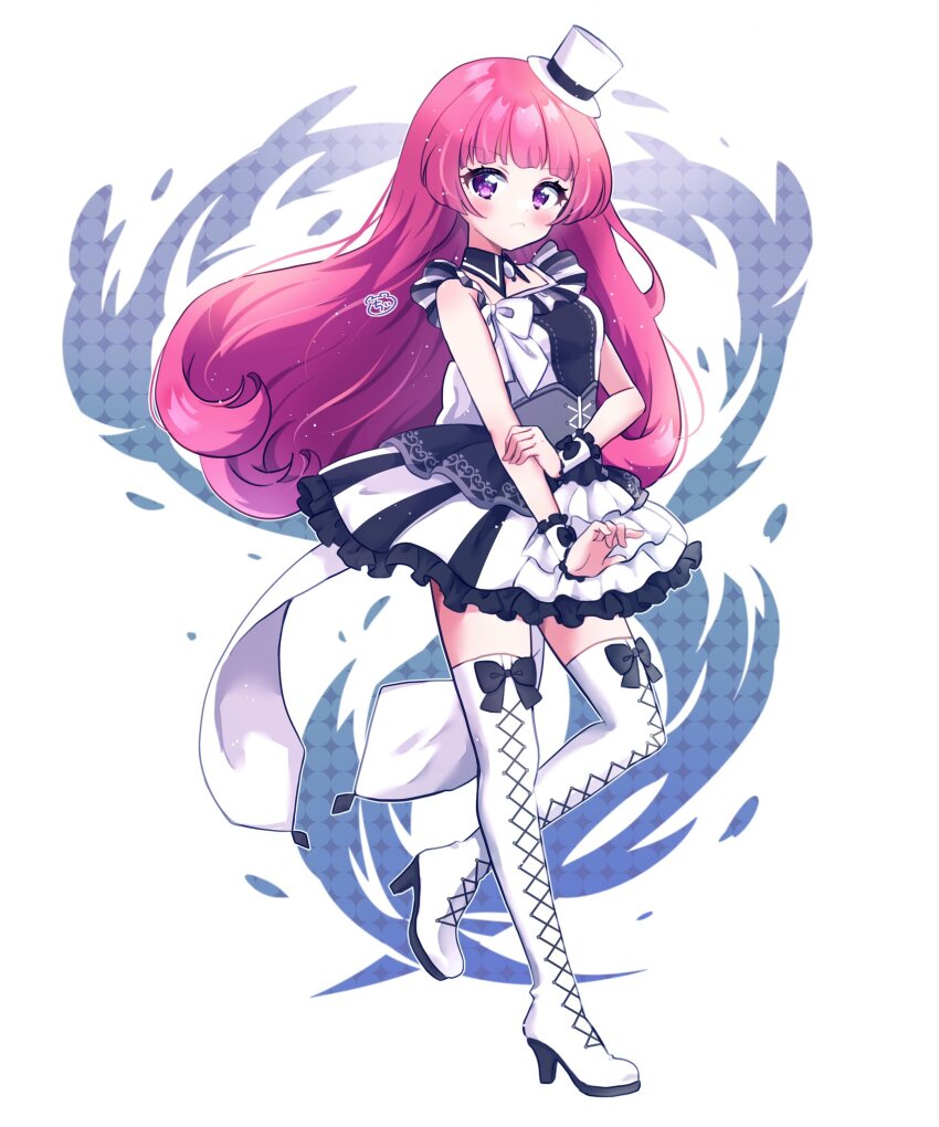 1girl, blunt_bangs, blush, boots, chii_(chi_pppuri), detached_collar, dress, frilled_dress