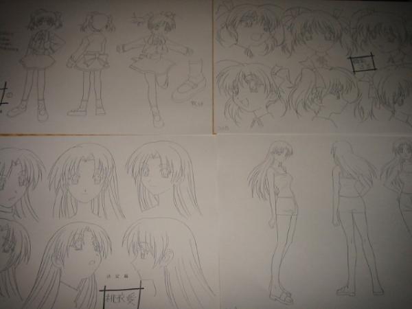 00s, 2girls, reference_sheet, futakoi, hinagiku_lulu, momoi_ai, monochrome, multiple_girls