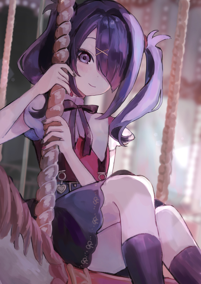 1girl, absurdres, ame-chan_(needy_girl_overdose), belt_buckle, black_hair, black_nails, black_ribbon, black_skirt