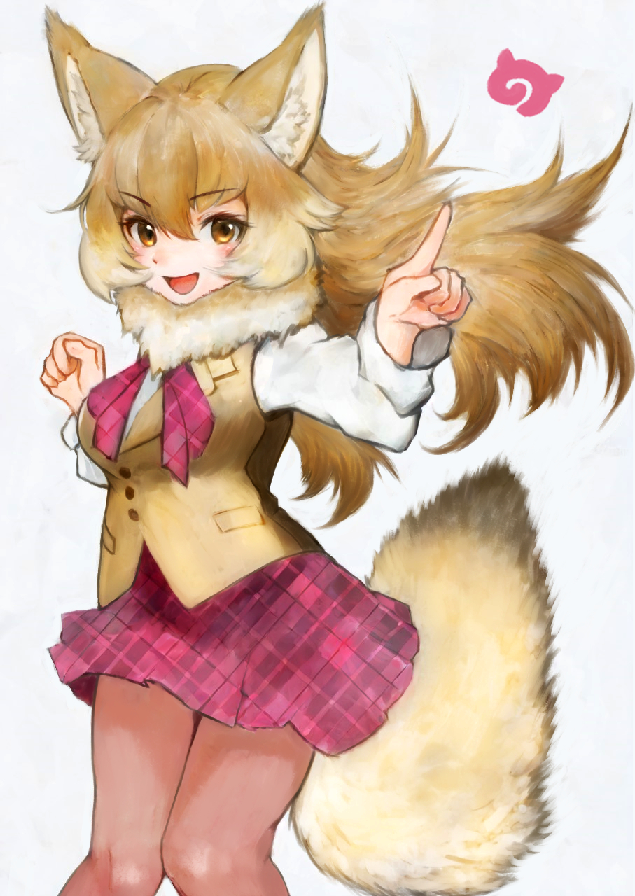 1girl, animal_ears, bow, bowtie, brown_eyes, brown_hair, culpeo_(kemono_friends), extra_ears