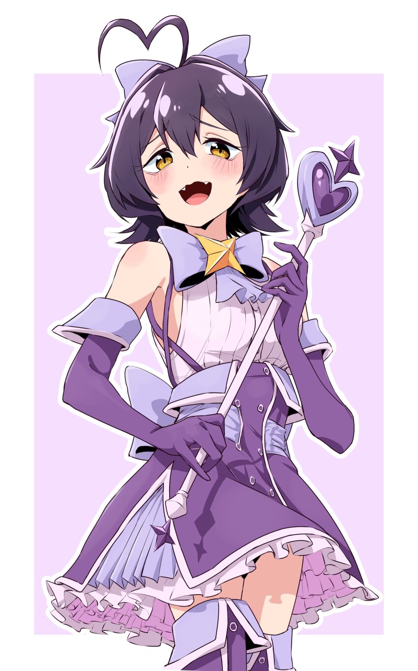 absurdres, alternate_universe, black_hair, blush, bow, bowtie, commentary_request, detached_sleeves