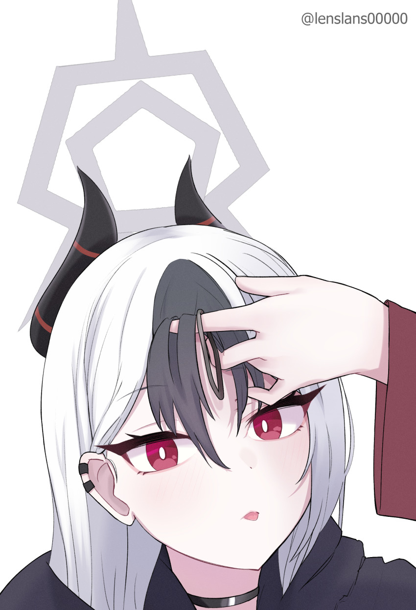 1girl, absurdres, adjusting_hair, alternate_hairstyle, black_choker, black_eyeliner, black_hair, black_hoodie