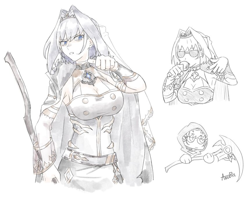 biscuitaart, black_cape, black_hair, blue_eyes, breasts, cape, cosplay, hair_intakes