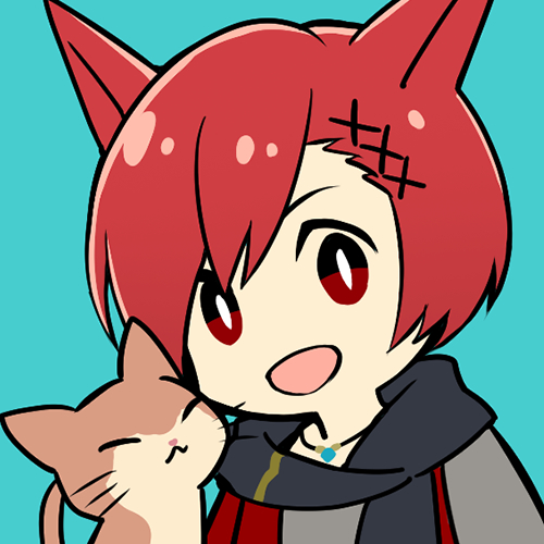 1boy, :d, animal_ears, aqua_background, black_scarf, cat, cat_boy, cat_ears