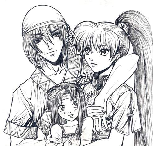 alternate_universe, bandana, blush, crossover, earrings, family, fire_emblem, fire_emblem:_the_binding_blade