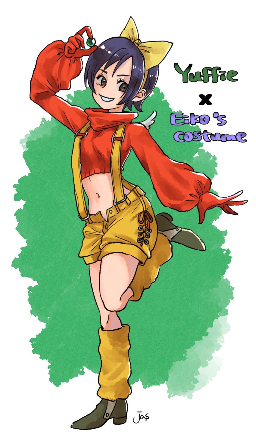 1girl, alternate_costume, ball, black_hair, boots, border, bow, breasts