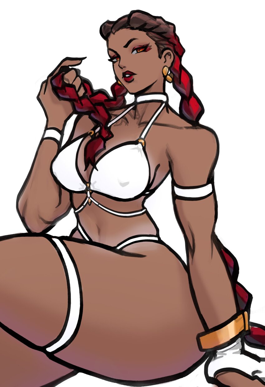 1girl, absurdres, animification, apex_legends, arm_strap, bikini, black_hair, bracelet