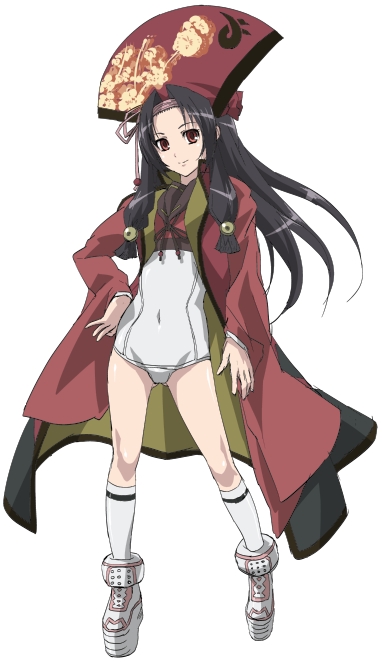 1girl, black_hair, coat, female_focus, hair_ornament, hand_on_own_hip, hat, hyakka_ryouran_samurai_girls