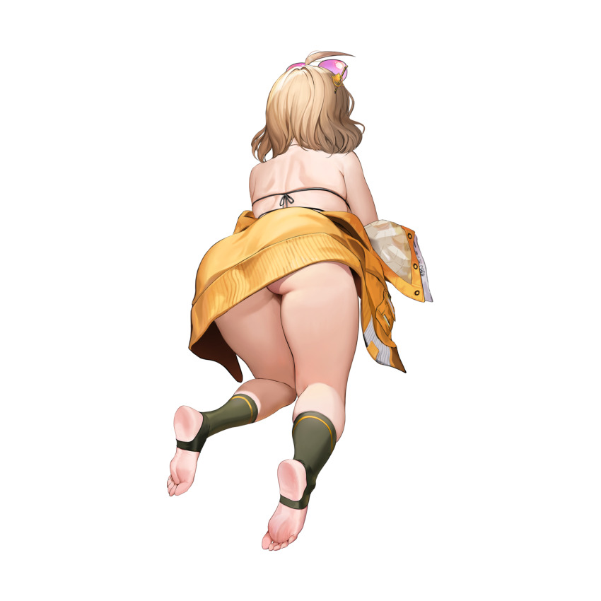 1girl, absurdres, ahoge, anis_(nikke), anis_(sparkling_summer)_(nikke), ass, back, bare_shoulders