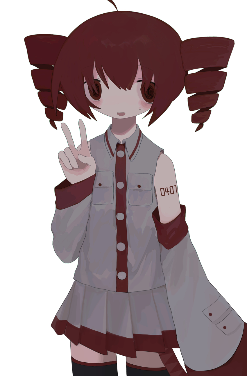 1girl, absurdres, ahoge, bare_shoulders, black_thighhighs, breast_pocket, buttons, collared_shirt