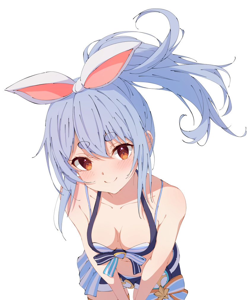 1girl, absurdres, bare_arms, bikini, bikini_under_clothes, blue_hair, blue_shorts, blush