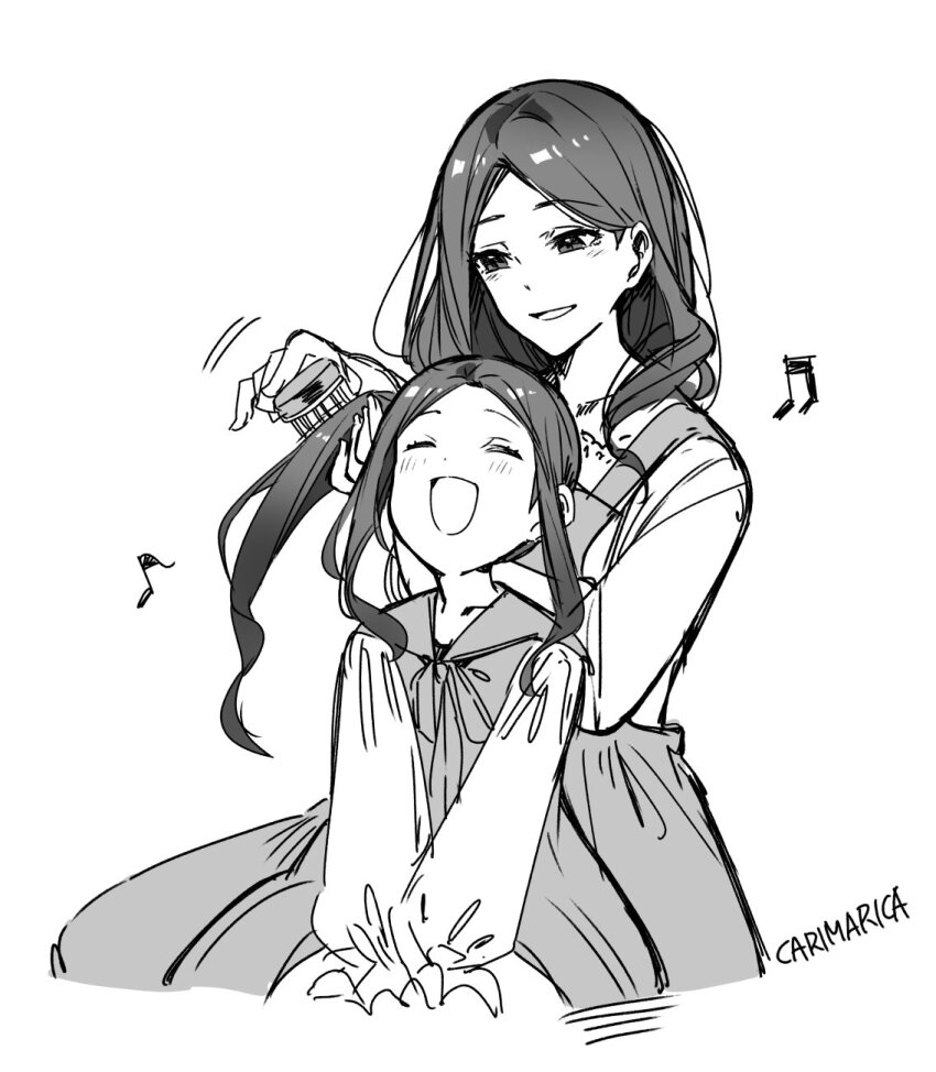 2girls, blush, carimarica, dress, dual_persona, fate/grand_order, fate_(series), forehead