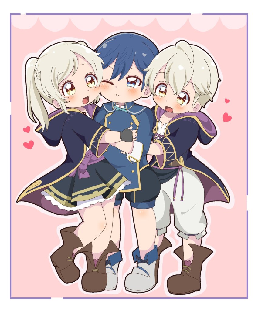 1girl, 2boys, aged_down, blue_hair, blush, boy_and_girl_sandwich, chrom_(young)_(fire_emblem), chrom_(fire_emblem)