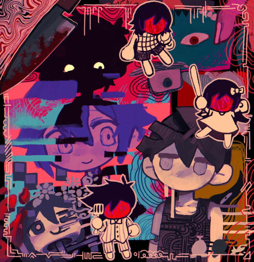 2girls, 5boys, aubrey_(headspace)_(omori), aubrey_(omori), baseball_bat, basil_(headspace)_(omori), basil_(omori), black_hair