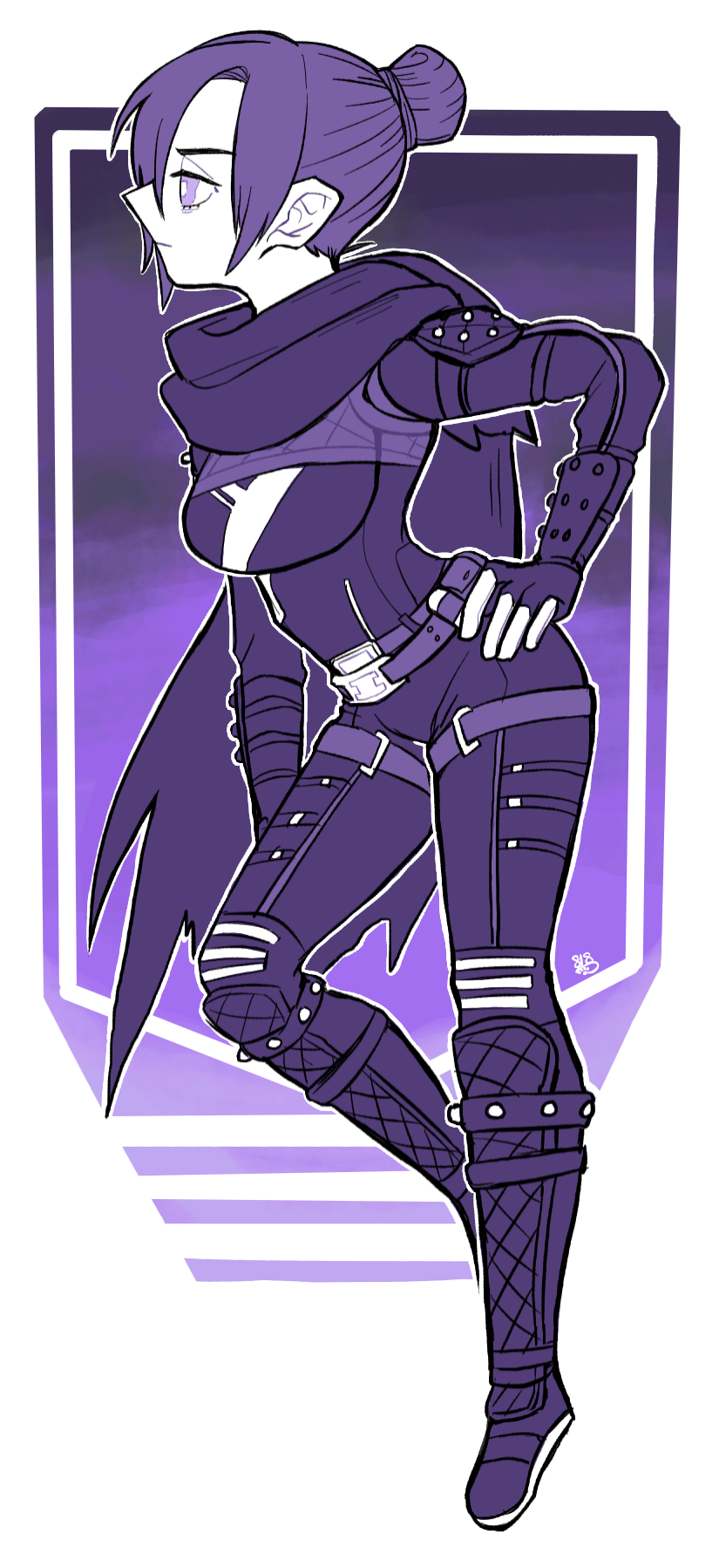 1girl, animification, apex_legends, belt, bodysuit, boots, breasts, bright_pupils