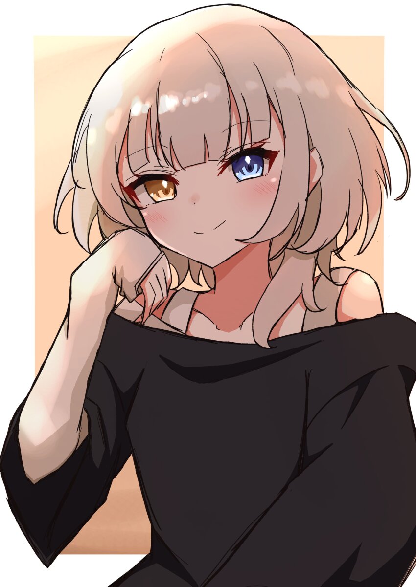 1girl, absurdres, bang_dream!, bang_dream!_it's_mygo!!!!!, black_shirt, blue_eyes, blush, border
