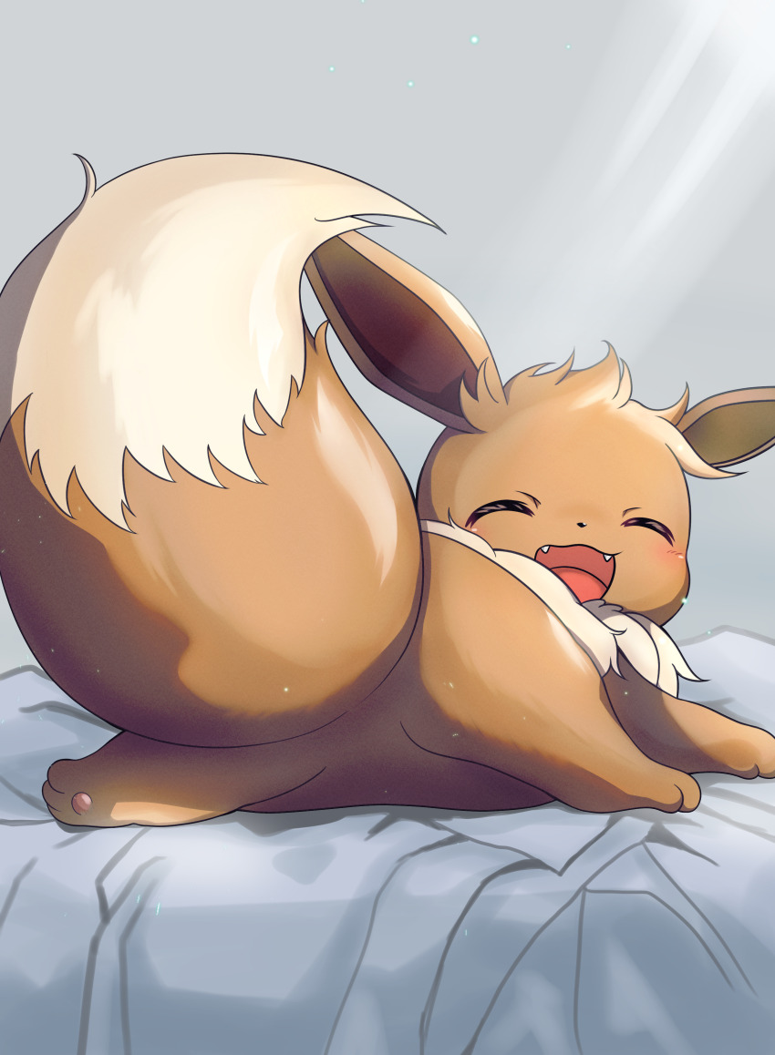 absurdres, animal_focus, blush, closed_eyes, eevee, gen_1_pokemon, happy, highres