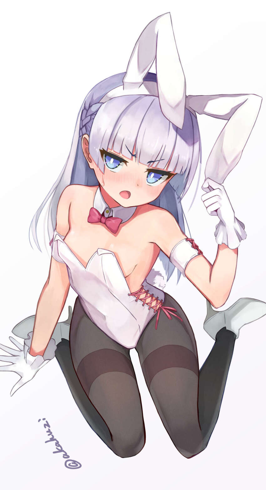 1girl, absurdres, akahuzi, animal_ears, arm_at_side, bare_shoulders, black_pantyhose, blue_eyes