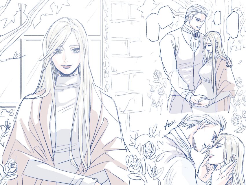 1boy, 1girl, azuma_xoxo_9, blonde_hair, blue_eyes, blush, couple, devil_may_cry_(series)