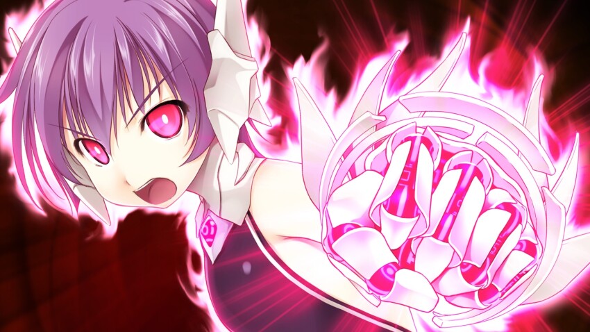 1girl, astel_(wizards_symphony), atelier-moo, bare_shoulders, clenched_hand, empty_eyes, flat_chest, golem