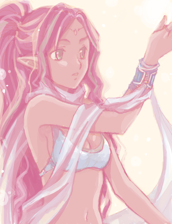 1girl, arm_up, bad_drawr_id, bad_id, bare_arms, bikini, bracelet, breasts