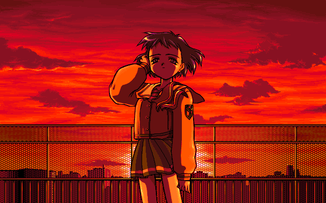 1girl, blue_eyes, blue_hair, chain-link_fence, closed_mouth, cloud, collar, cowboy_shot