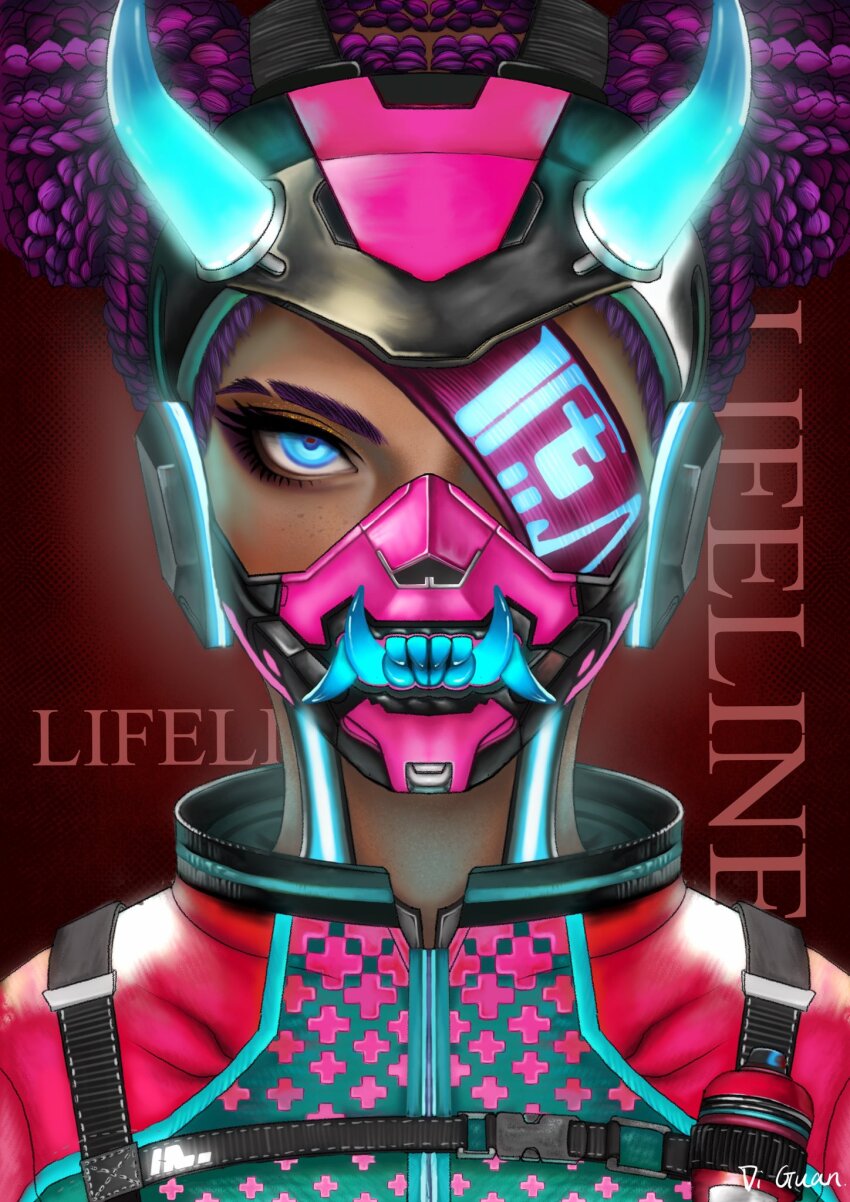 1girl, apex_legends, artist_name, braid, braided_bun, character_name, chinese_commentary, dark-skinned_female