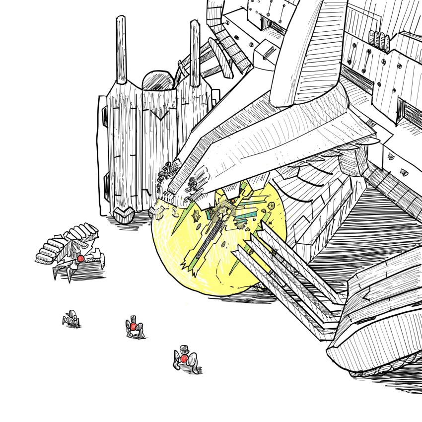 eating, highres, land_eater_(nikke), nikke_landeater, non-humanoid_robot, rapture_(nikke), robot, tombstone_(nikke)